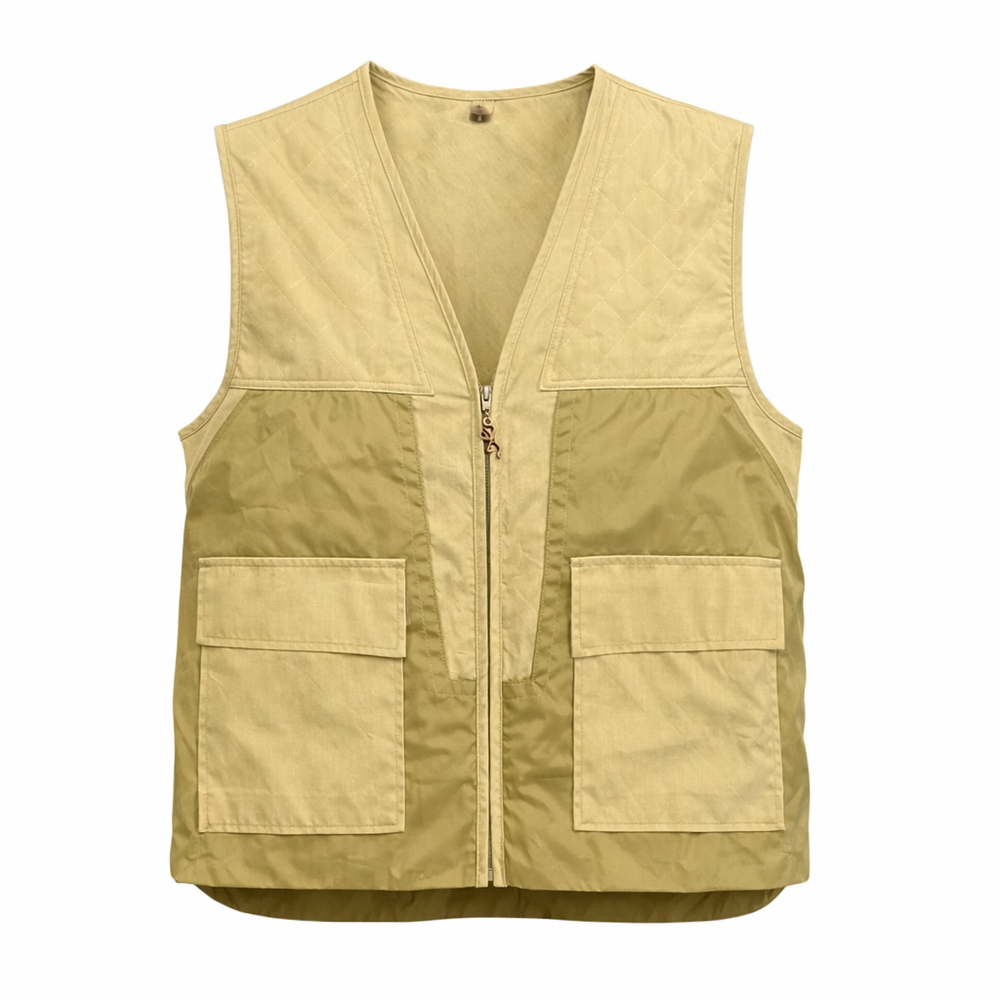 Browning Men’s Hunting Vest Tan Khaki Zip Front Utility Outdoor Made USA Sz L